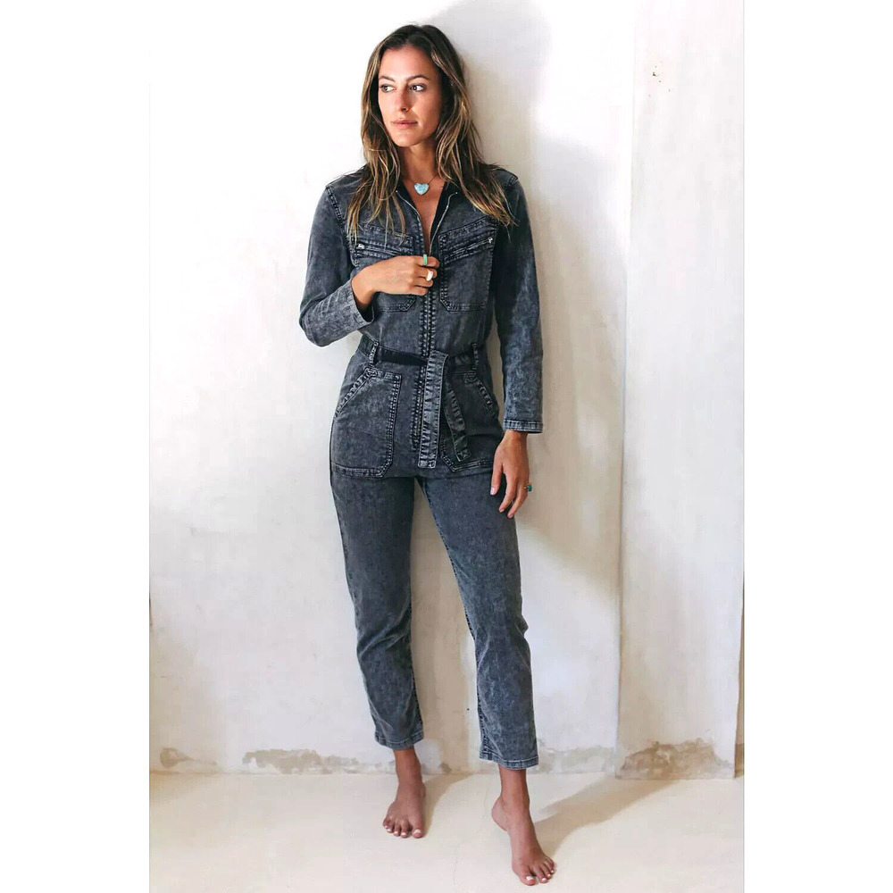 A. Helm Montauk Grey Denim‎ Jumpsuit Light Fading & Distressed Size Medium